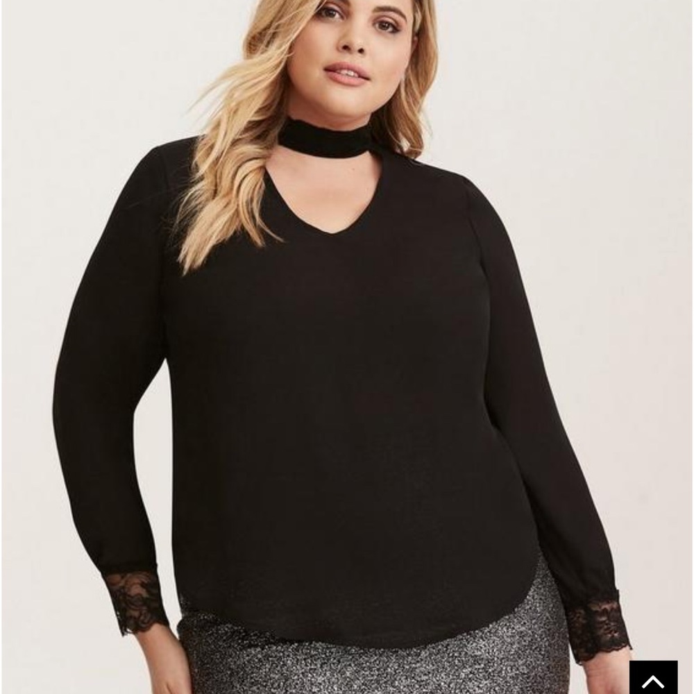 Torrid Lace Trim Georgette Cutout Neck Blouse